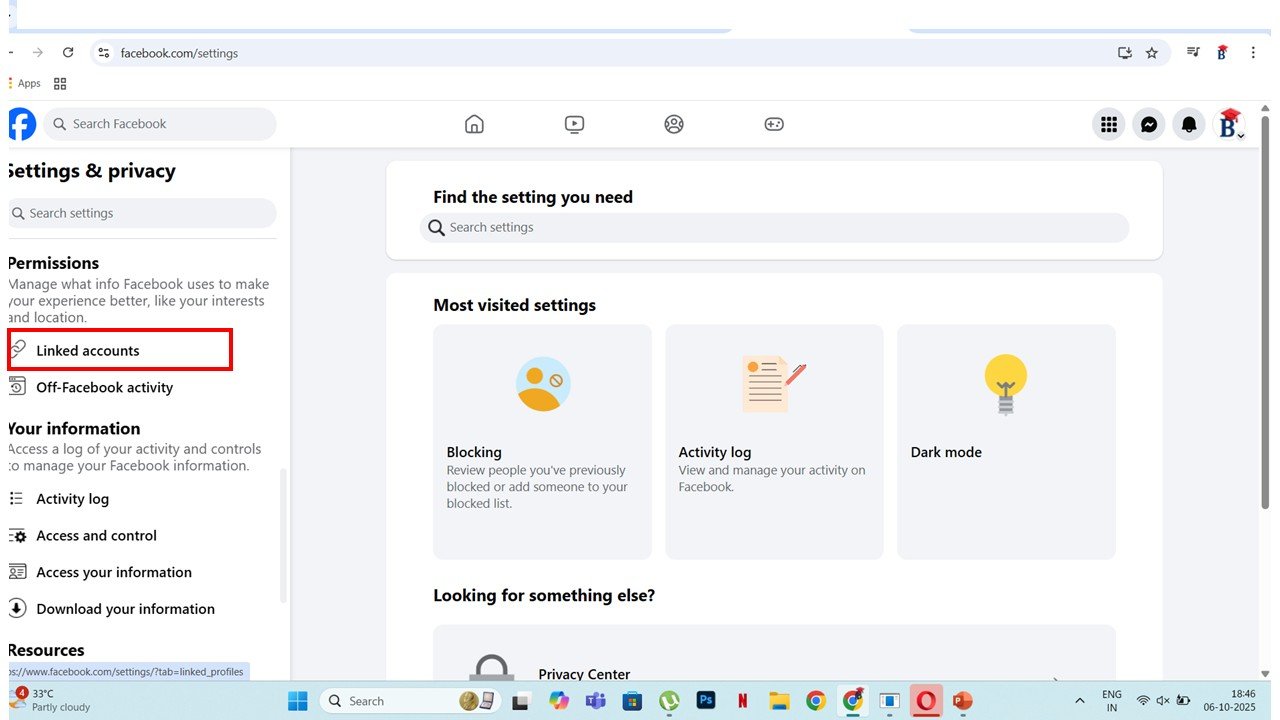 linked account in facebook