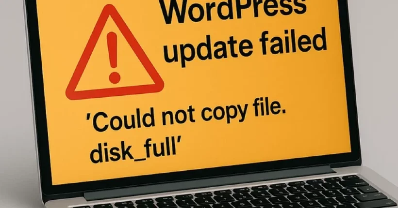 WordPress update failed Could not copy file disk_full