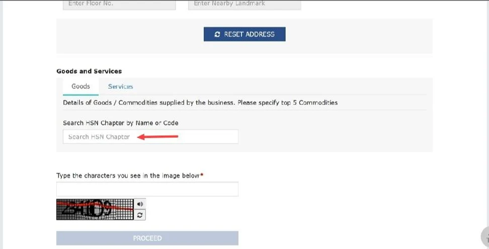 HSN code selection for GST-registered products on the GST portal