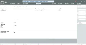 Tally Prime create company screen with company name, address, state and financial year details fields