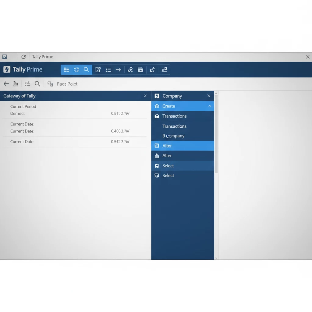 Tally Prime Gateway screen showing company menu option for creating a new company account