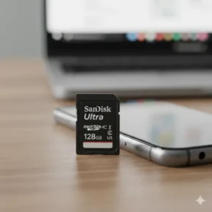A small removable memory card used to store data