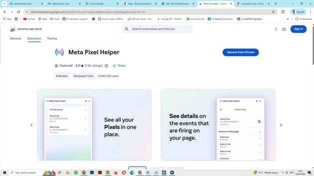 install pixel helper chrome extension to view test event on your website 