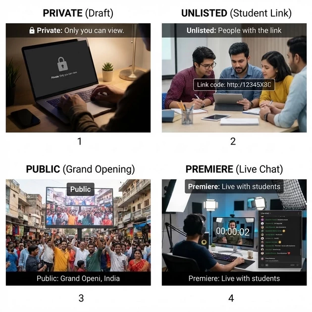 private, public unlisted, preimium visibility in youtube