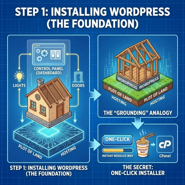 the first setp to install wordpress