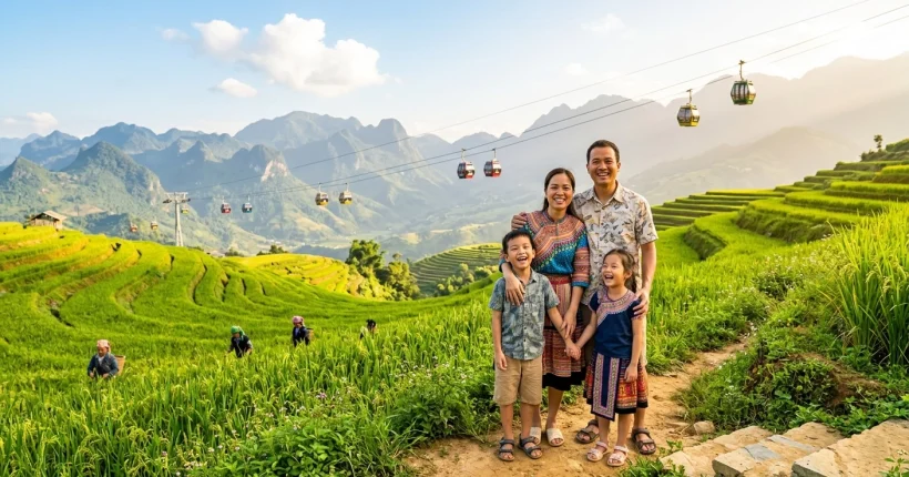 Affordable family vacation in Vietnam with cable car view