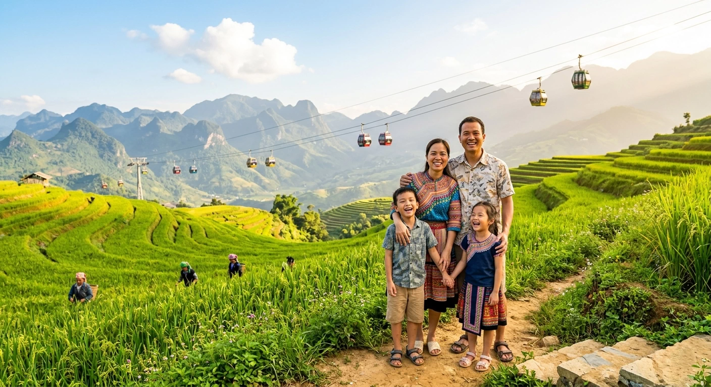 Affordable family vacation in Vietnam with cable car view