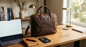 businesswoman using noise cancelling headphones while working in a modern office