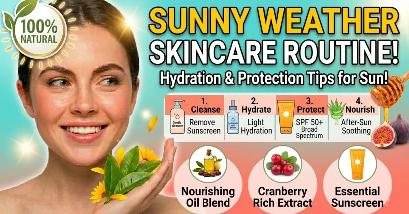 skincare routine for sunny weather using sunscreen and hydrating products to protect skin from sun damage