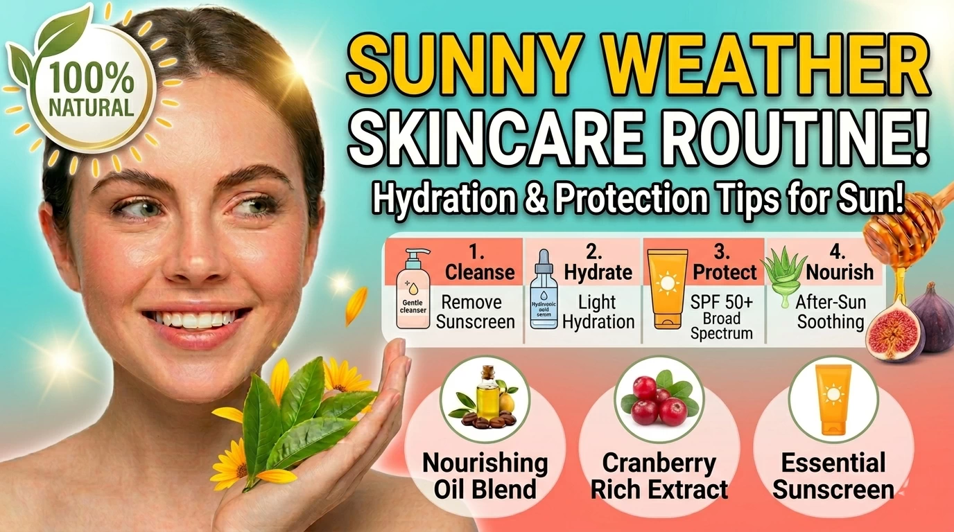 skincare routine for sunny weather using sunscreen and hydrating products to protect skin from sun damage