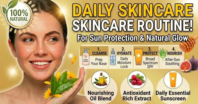 daily skincare routine for sun protection using sunscreen and lightweight products to prevent sun damage