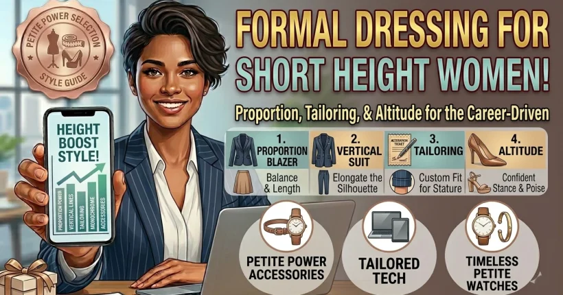 formal dressing ideas for short height women to look taller with well fitted outfits and styling tips