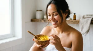 Natural turmeric mask for skin brightening and healthy glow.
