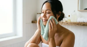 Using a cool green tea compress to soothe facial redness and rosacea