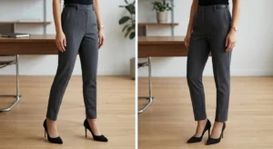 high waisted trousers and pointed heels for petite women formal dressing tips