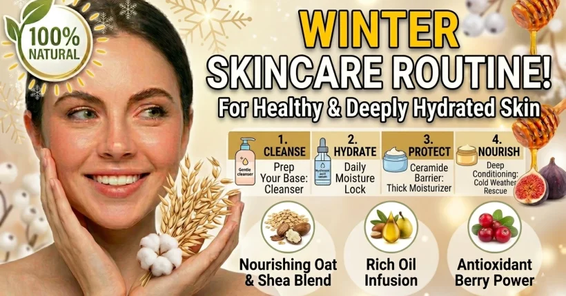 winter skincare routine for healthy skin using moisturizing and nourishing products to prevent dryness