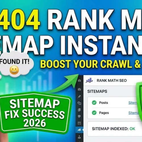 Rank Math sitemap settings page showing 404 error fix steps in WordPress dashboard