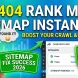 Rank Math sitemap settings page showing 404 error fix steps in WordPress dashboard