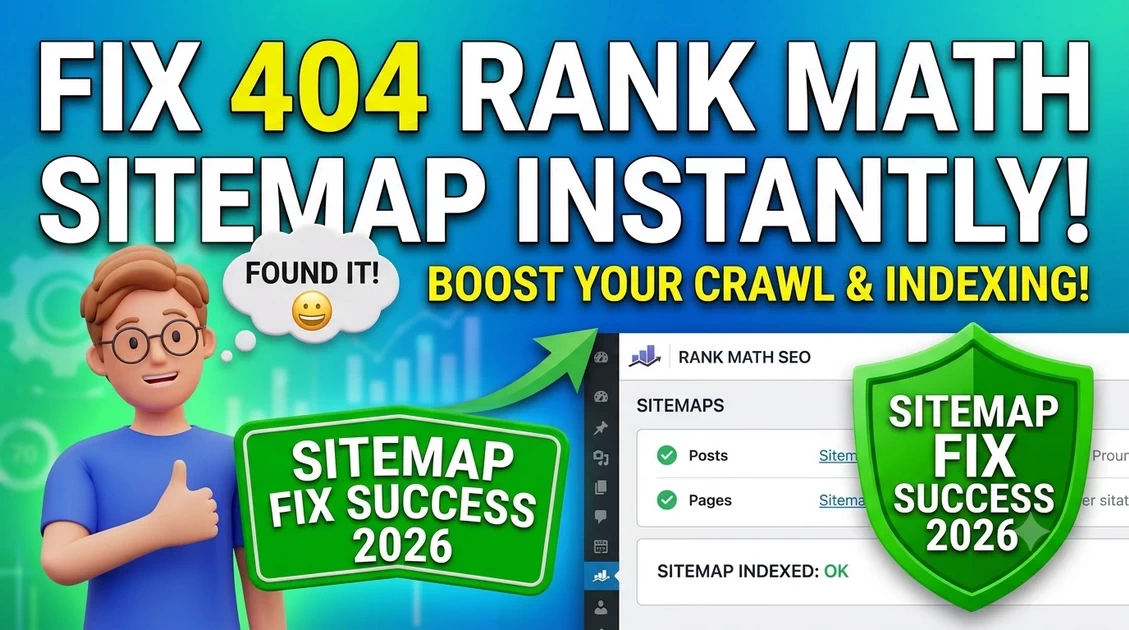 Rank Math sitemap settings page showing 404 error fix steps in WordPress dashboard